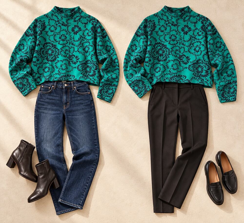Anthropologie Maeve Carys Floral Mock Neck Oversized Cropped Sweater XS EUC